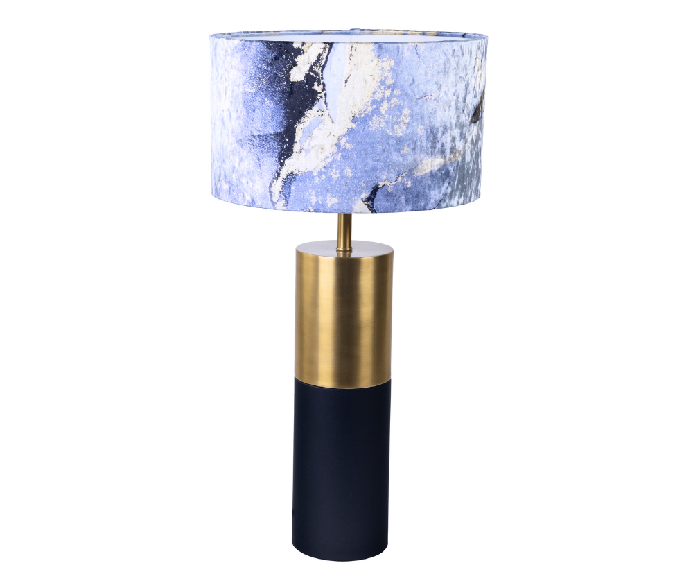 Abażur walec niebiesko-złoty 35×20 cm – artystyczny design Panca