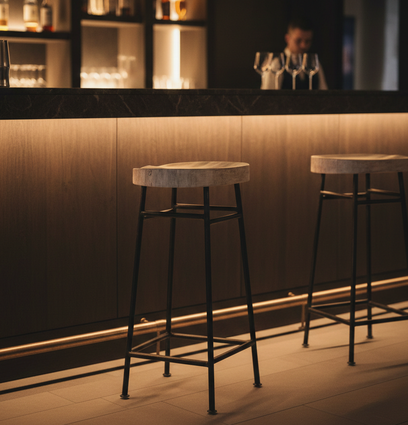 Hoker Krzesło barowe z drewna mango na metalowych nogach