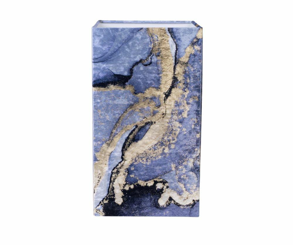 Abażur kwadratowy niebiesko-złoty 25×25×45 cm – artystyczny design Panca