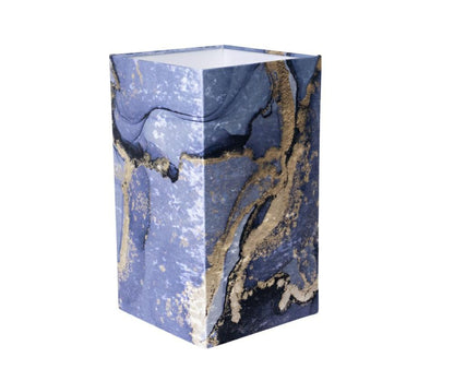 Abażur kwadratowy niebiesko-złoty 25×25×45 cm – artystyczny design Panca