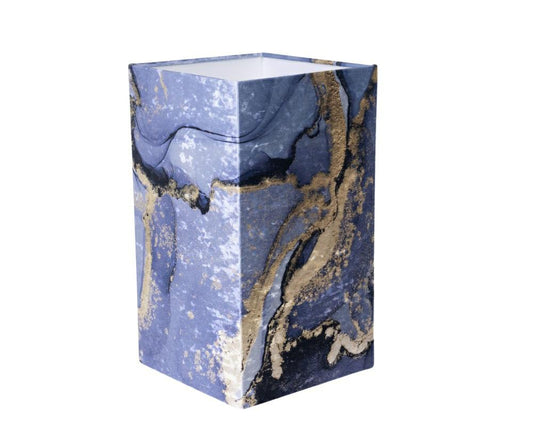 Abażur kwadratowy niebiesko-złoty 25×25×45 cm – artystyczny design Panca