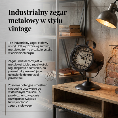 Zegarek stołowy Loft - industrialny zegar metalowy w stylu vintage