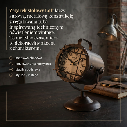 Zegarek stołowy Loft - industrialny zegar metalowy w stylu vintage
