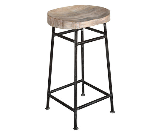 Hoker Krzesło barowe z drewna mango na metalowych nogach