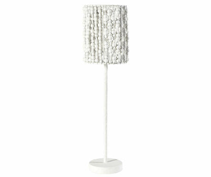 Lampa stołowa Boho - biała lampa z abażurem z drewnianych kulek