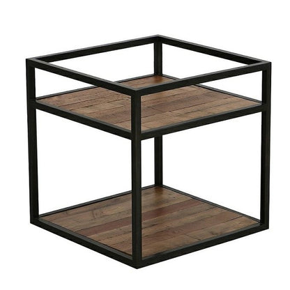 Stolik kawowy loft Manufacture 50×50 cm - metalowy z drewnianymi półkami