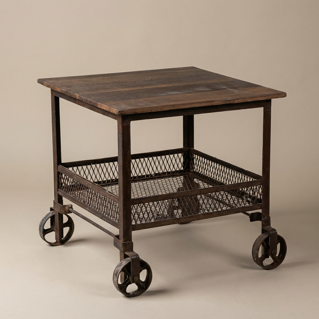 Vintage Stolik na kółkach loft - metalowy stolik industrialny