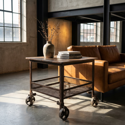 Vintage Stolik na kółkach loft - metalowy stolik industrialny