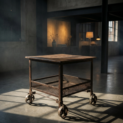Vintage Stolik na kółkach loft - metalowy stolik industrialny