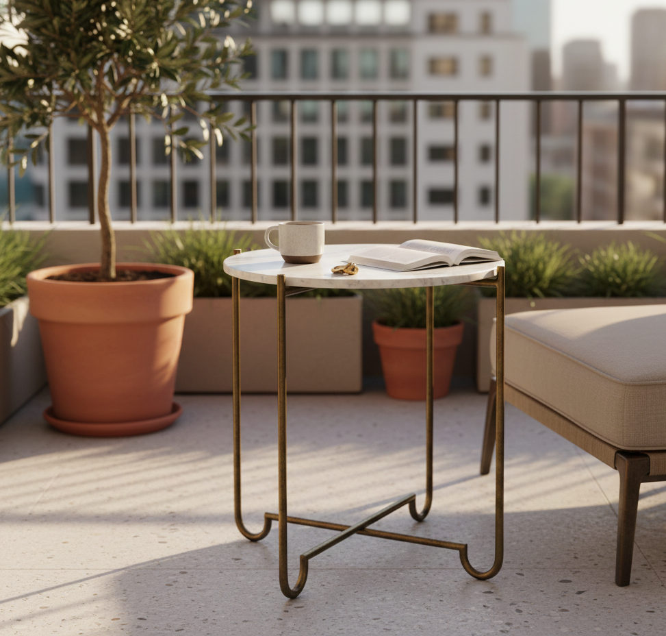 Stolik kawowy Nero - marmurowy blat i metalowa podstawa