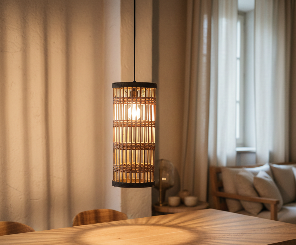 Lampa sufitowa Boho - bambusowa lampa wisząca w stylu naturalnym