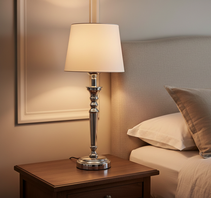 Lampka nocna Deluxe - elegancka lampa z abażurem i owalną podstawą