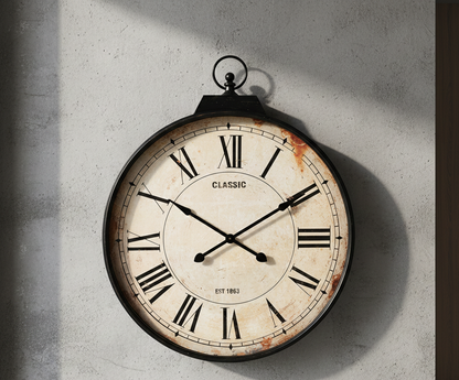 Duży zegar ścienny Vintage Classic - postarzany zegar z rzymskimi cyframi