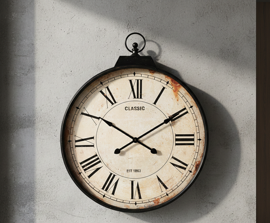 Duży zegar ścienny Vintage Classic - postarzany zegar z rzymskimi cyframi