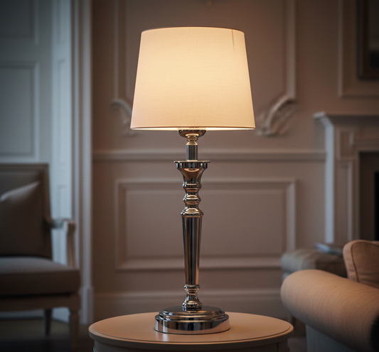 Lampka nocna Deluxe - elegancka lampa z abażurem i owalną podstawą