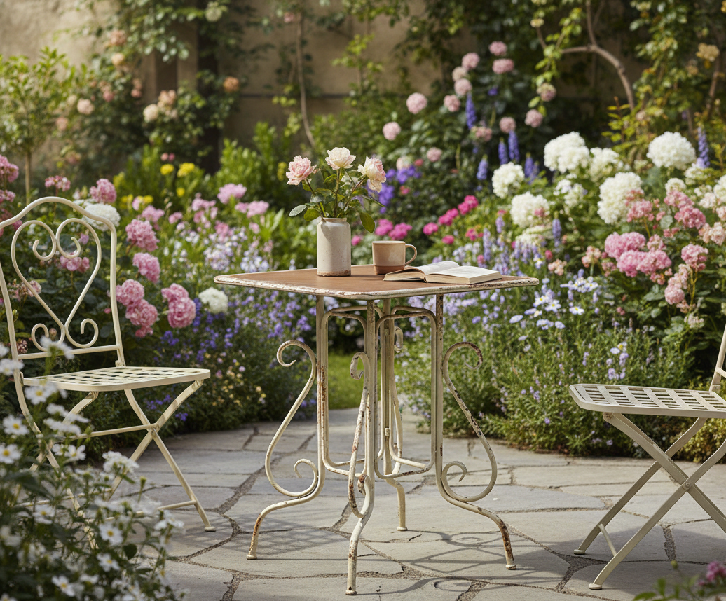 Stolik metalowy postarzany Garden Green - kwadratowy stolik prowansalski