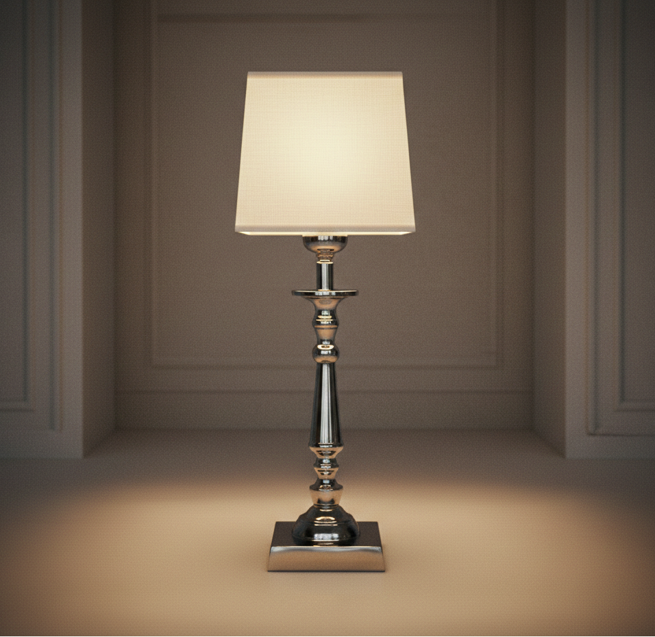 Lampka nocna Deluxe - elegancka lampa z abażurem i kwadratową podstawą