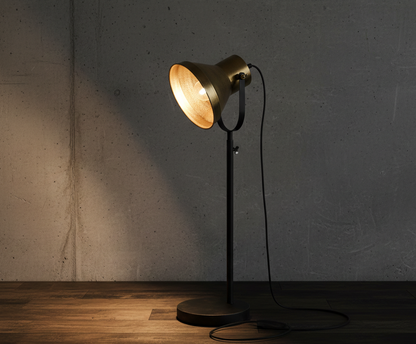 Loft Reflektor - industrialna lampa stołowa i biurkowa czarno-złota