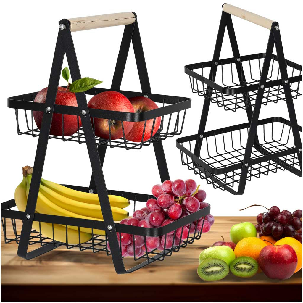 Metalowy kosz na owoce dwupoziomowy