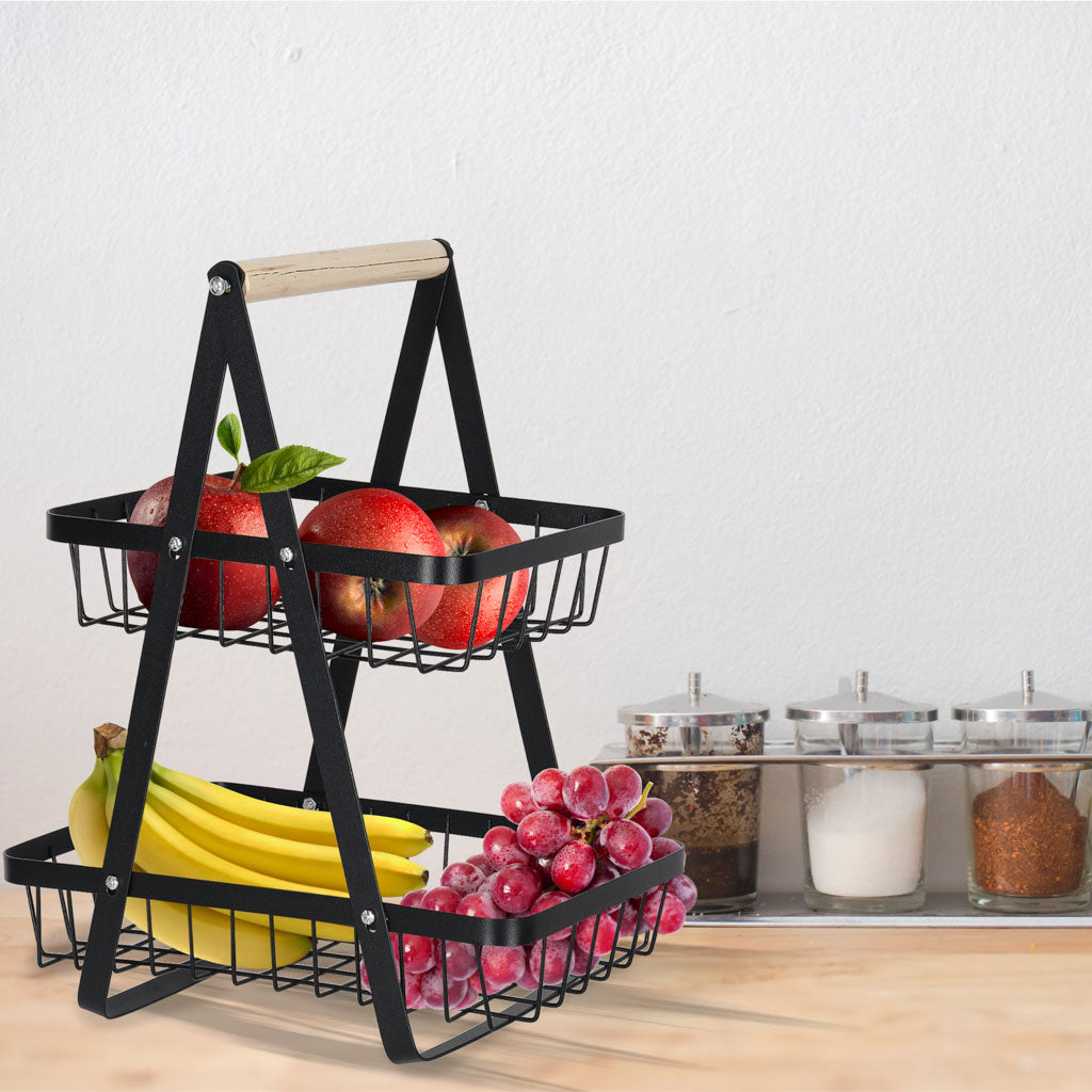 Metalowy kosz na owoce dwupoziomowy