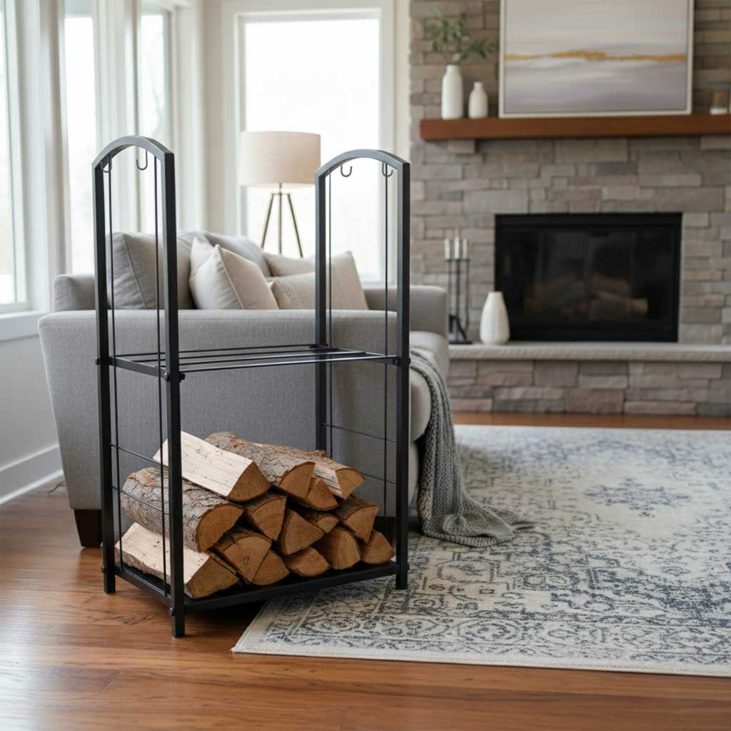 Metalowy stojak na drewno kominkowe