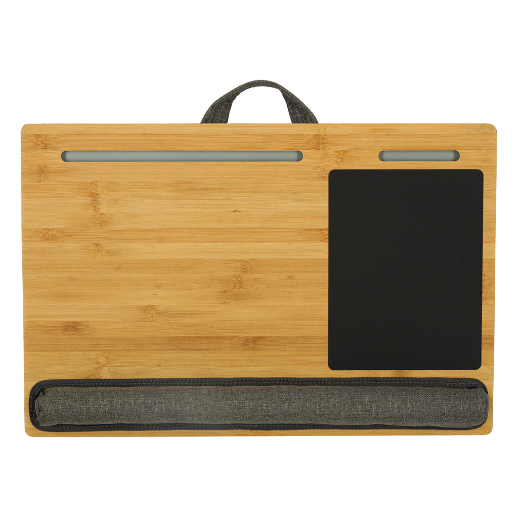 Drewniany stolik pod laptopa z poduszką