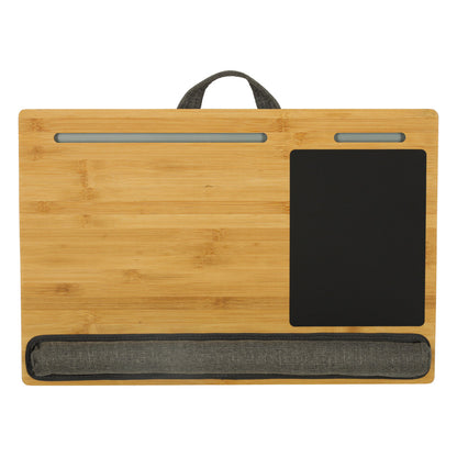 Drewniany stolik pod laptopa z poduszką