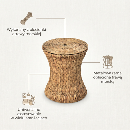 Stolik Boho z trawy morskiej - okrągły stolik pleciony w naturalnym stylu