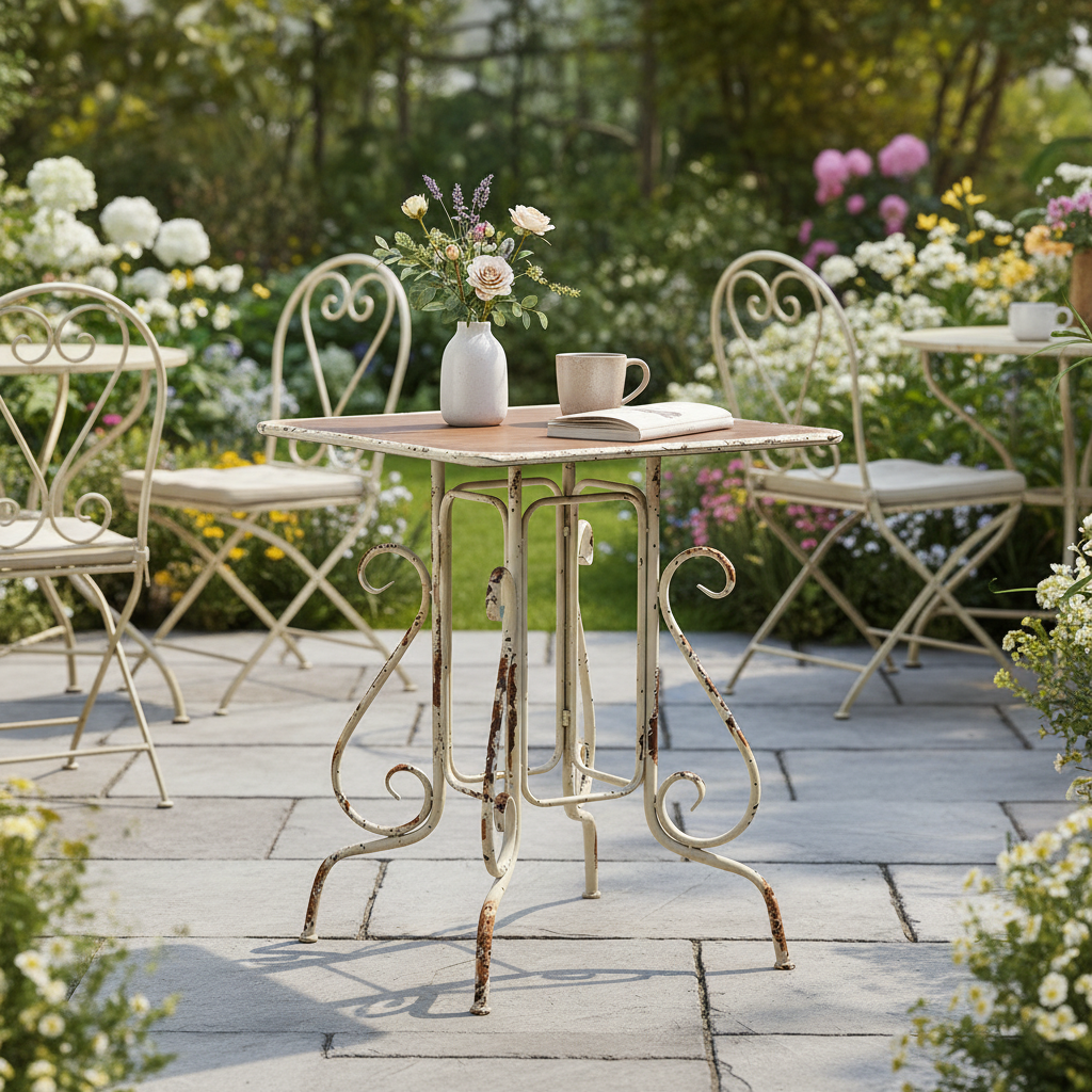 Stolik metalowy postarzany Garden Green - kwadratowy stolik prowansalski