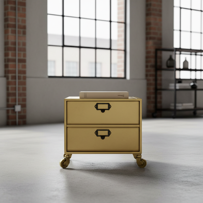 Szafka metalowa Gold Line - mała szafka na kółkach w złotym kolorze