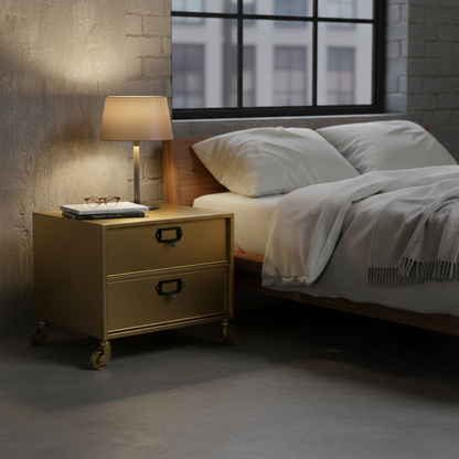 Szafka metalowa Gold Line - mała szafka na kółkach w złotym kolorze