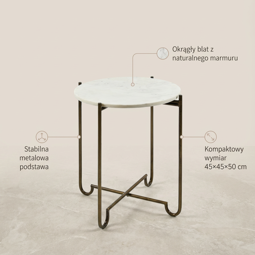 Stolik kawowy Nero - marmurowy blat i metalowa podstawa