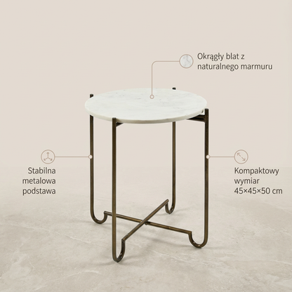 Stolik kawowy Nero - marmurowy blat i metalowa podstawa