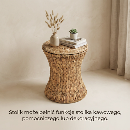 Stolik Boho z trawy morskiej - okrągły stolik pleciony w naturalnym stylu