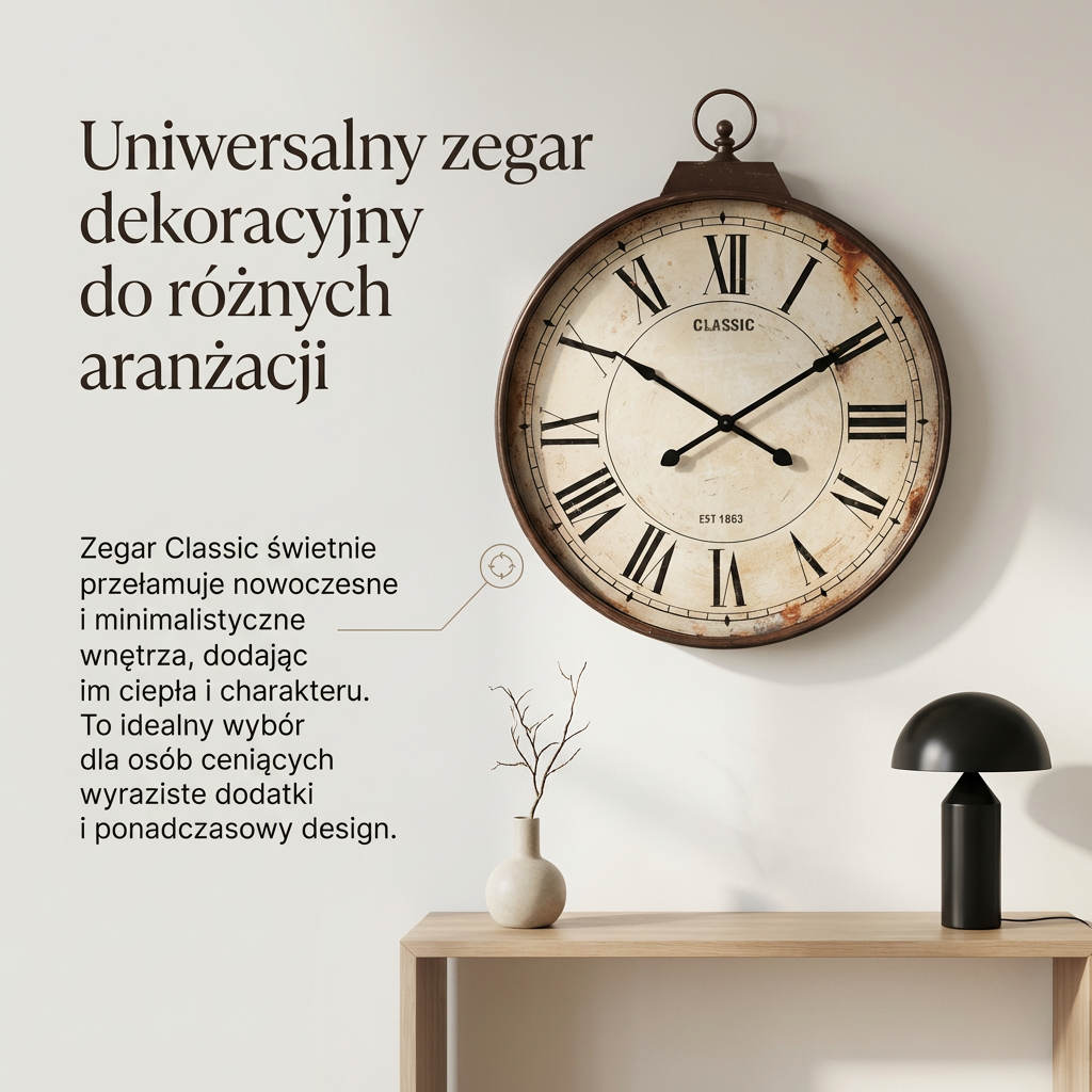 Duży zegar ścienny Vintage Classic - postarzany zegar z rzymskimi cyframi