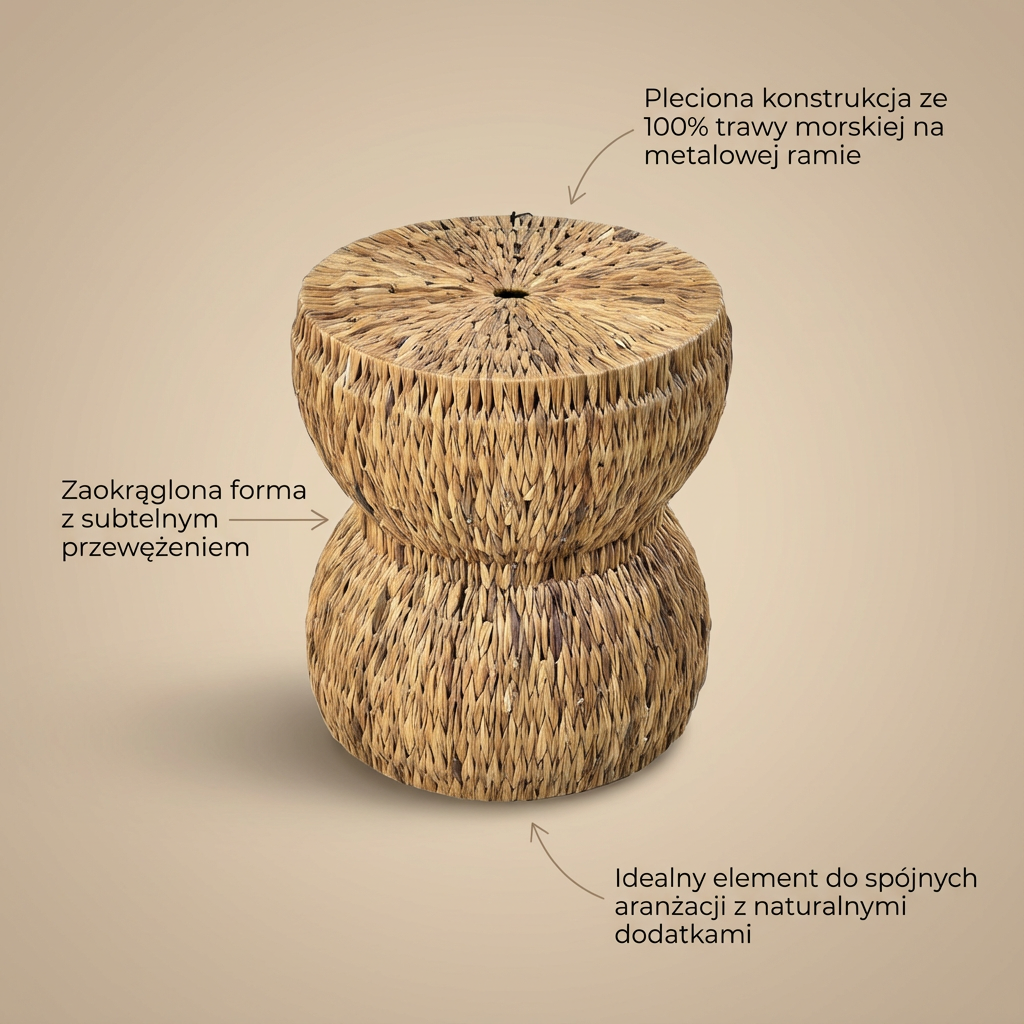 Stolik Boho z trawy morskiej - naturalny stolik pleciony do salonu