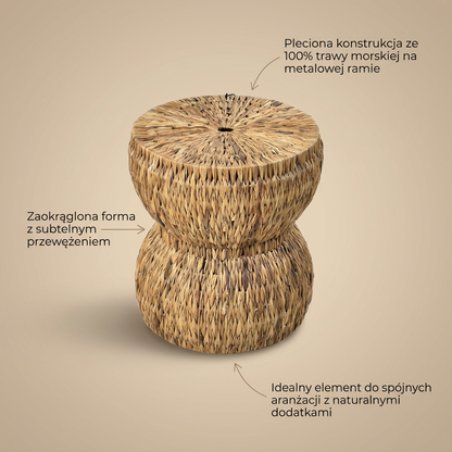 Stolik Boho z trawy morskiej - naturalny stolik pleciony do salonu