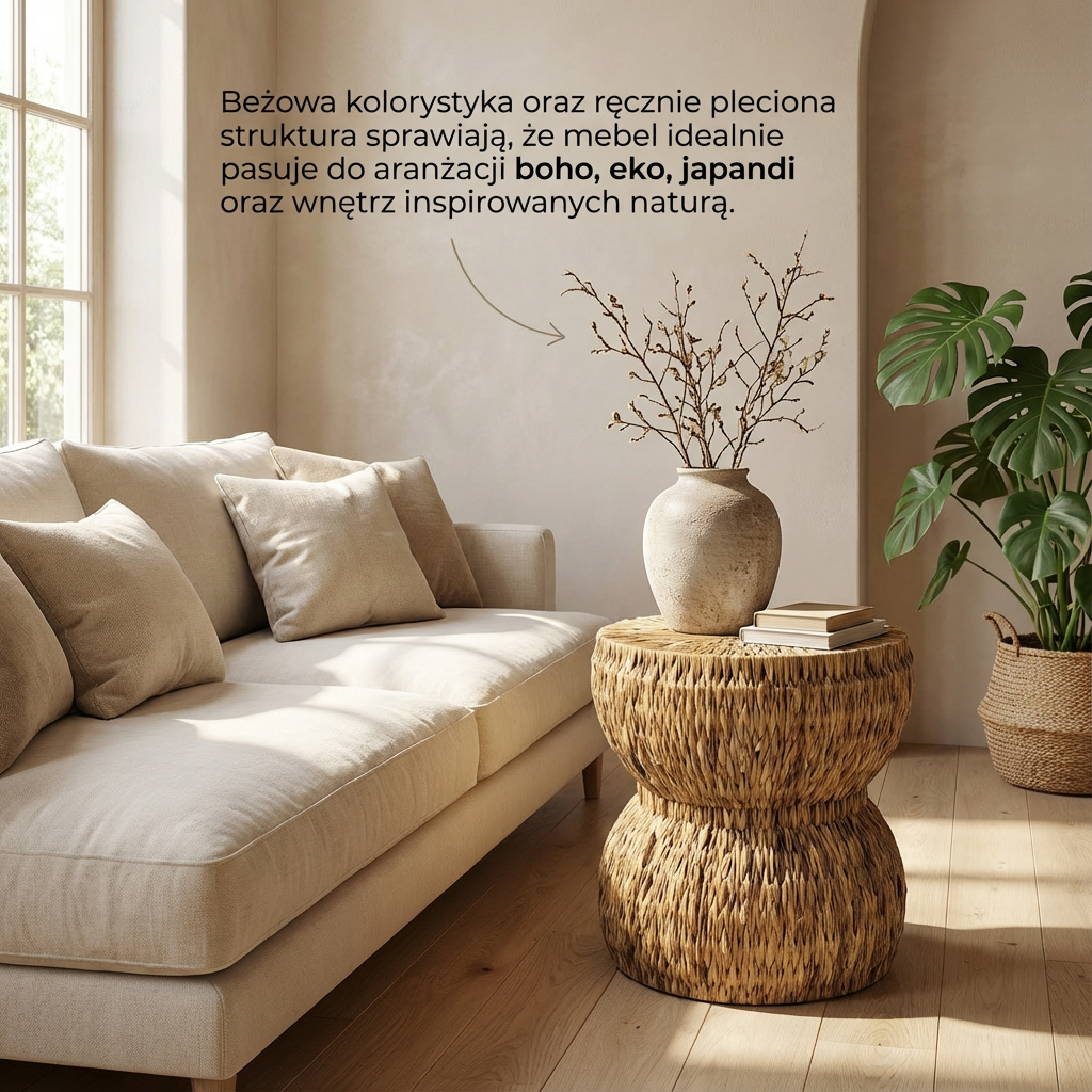 Stolik Boho z trawy morskiej - naturalny stolik pleciony do salonu