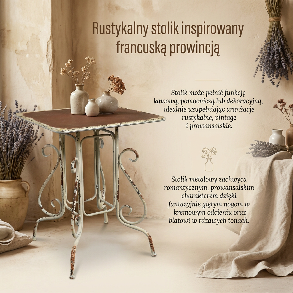 Stolik metalowy postarzany Garden Green - kwadratowy stolik prowansalski