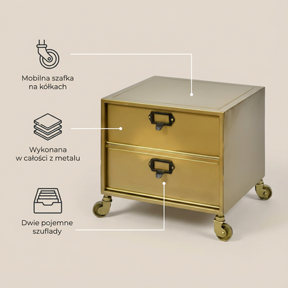 Szafka metalowa Gold Line - mała szafka na kółkach w złotym kolorze