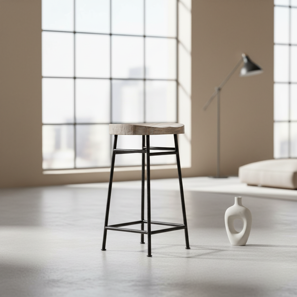 Hoker Krzesło barowe z drewna mango na metalowych nogach