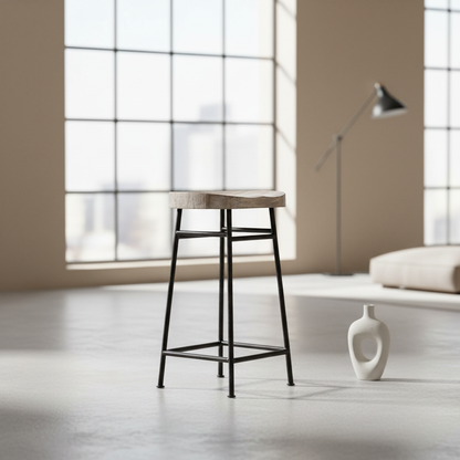 Hoker Krzesło barowe z drewna mango na metalowych nogach