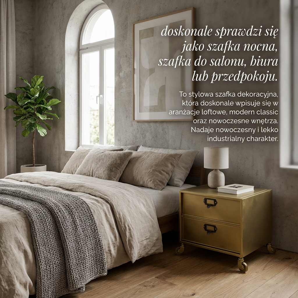 Szafka metalowa Gold Line - mała szafka na kółkach w złotym kolorze