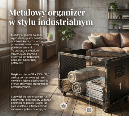 Koszyk na kółkach Loft - metalowy organizer w stylu industrialnym
